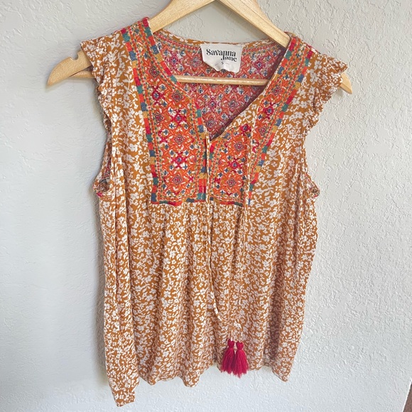 Boho Embroidered top with tassel tie - Picture 6 of 6